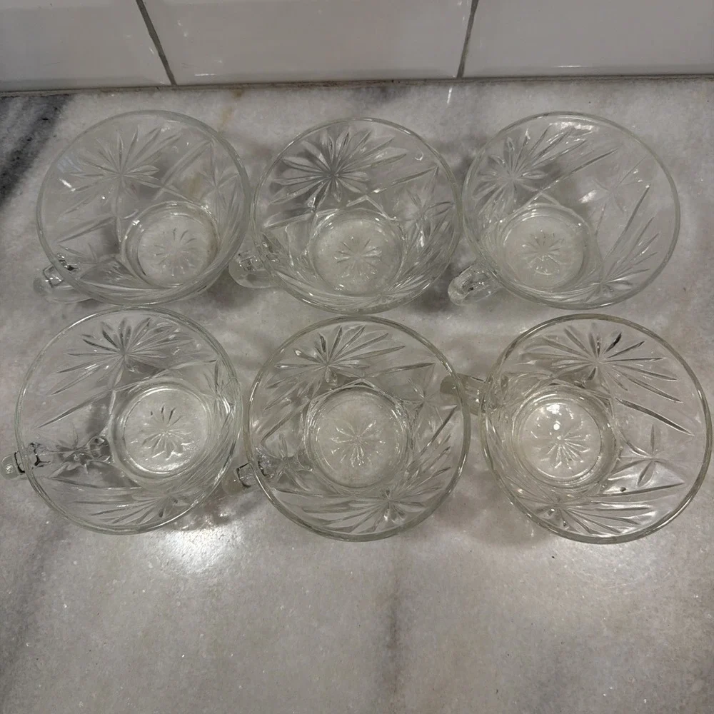 Vintage Anchor Hocking Clear Glass  Prescut StarofDavid Punch Cups Set of 6ES003
